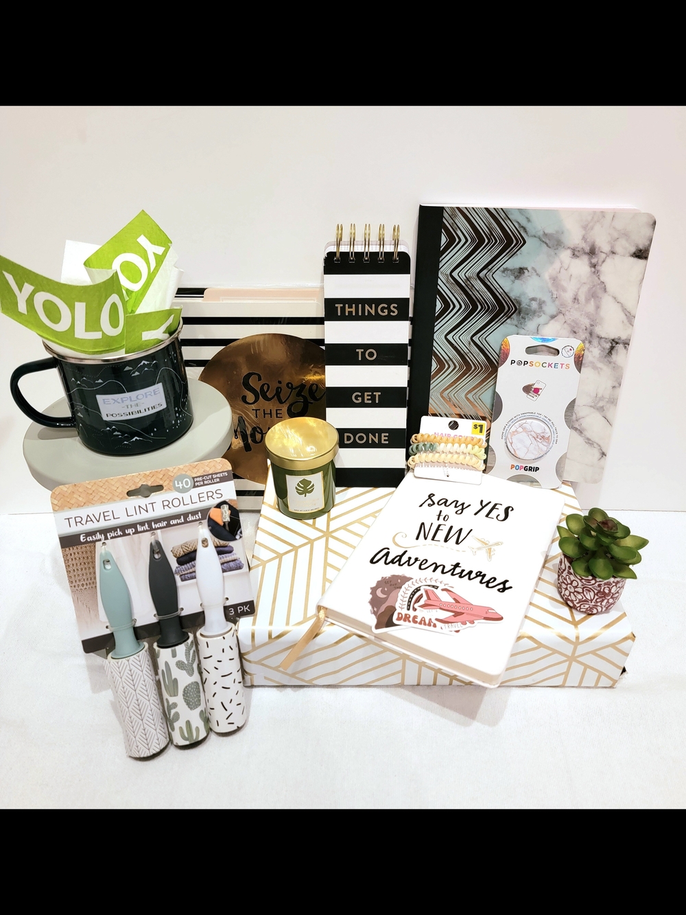 Home Office Stationary Gift Set - Black White Green Plant Life Desk Accessories